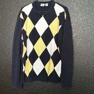 Field Gear 100% Cotton Men's Diamond Argyle Crewneck Sweater - Navy/Yellow/White